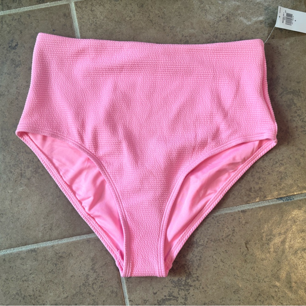 High-Waisted Textured Pink Bikini Bottoms